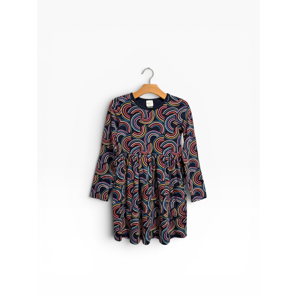 Hanna Andersson Girls Navy Blue Rainbow Pocket Dress Size 8
